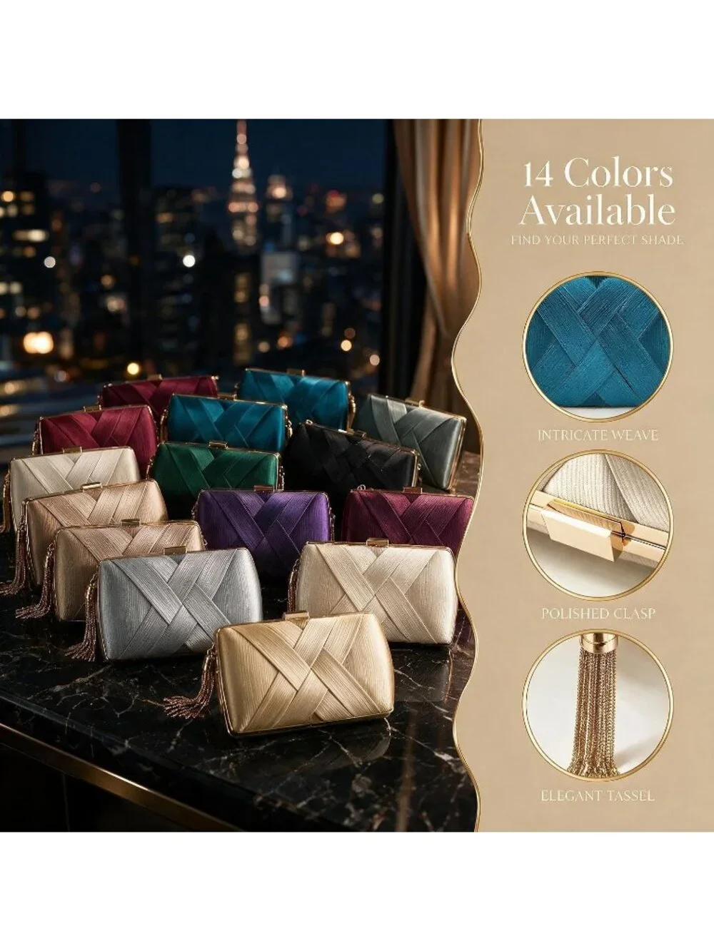 Women's Lake Blue Silk Satin Clutch Purse Pearl Tassel With Chain Evening Bag